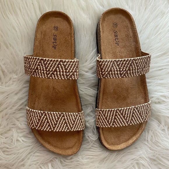 Beige Aztec Tribal Woven Banded Footbed Sandals - Picture 7 of 16